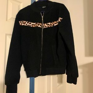 Zyia Active Black Jacket with Pink Leopard Size L